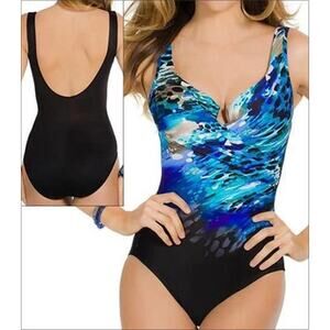 Miraclesuit Escape NWT Blue Foil Print Underwire One Piece Swimsuit 8